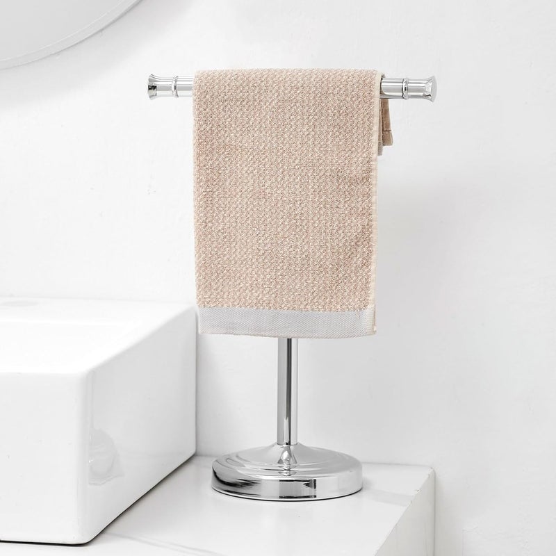 RUMOSE 13 Inch Polished Chrome Towel Stand Hand Towel Holder Bathroom Kitchen Vanity Countertop T-Shape Towel Rack Free Standing Stainless Steel Towel Bar Towel Ring - Image 2